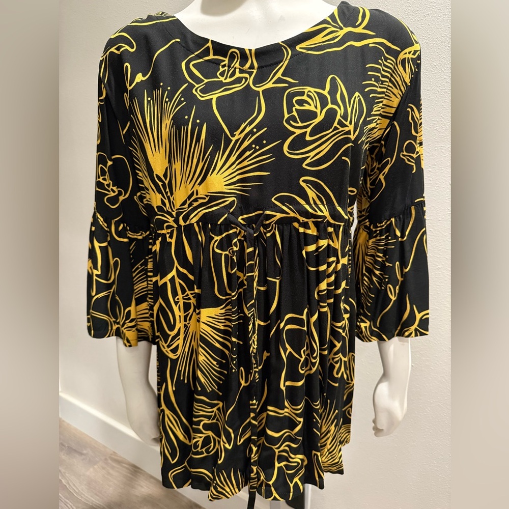 Floral Black and Yellow Women's Blouse